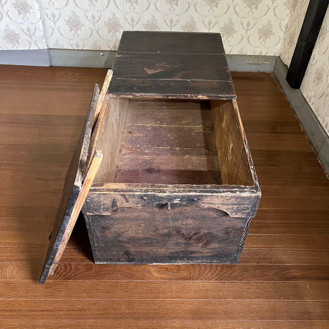 アンティーク】味のある古い木箱 道具箱 工具箱 ベンチ 古木 古道具 古