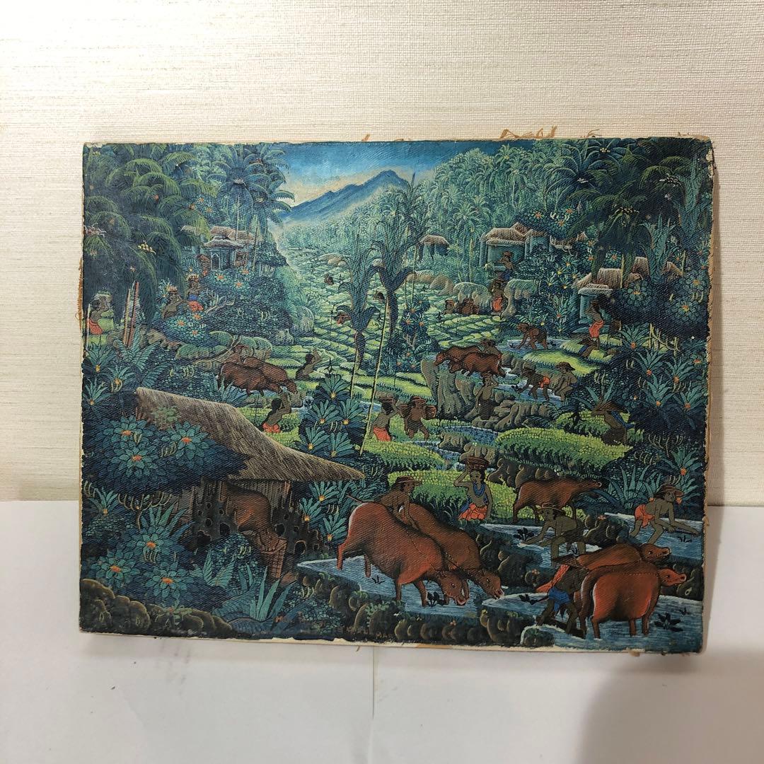 バリ島 油彩画 手描き 木製スタンド付き 一点物アート アジアン
