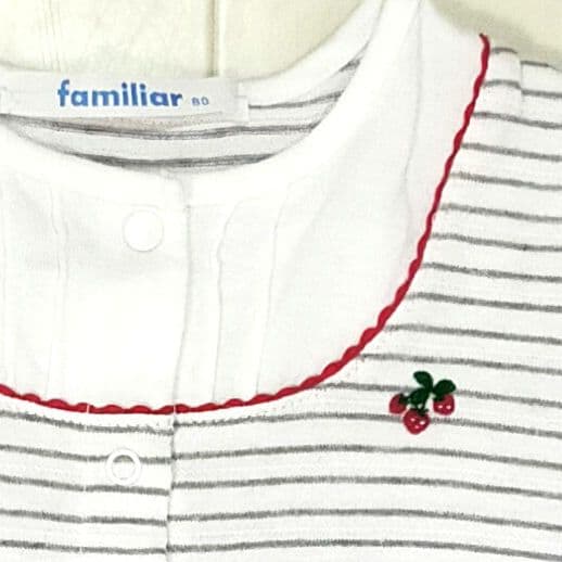 familiar 美品 ロンパース 80 ストライプ柄 イチゴ 綿100% - メルカリ