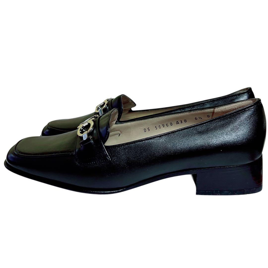 フェラガモ ガンチーニ ローファー 6.5D 23.5〜24cm 黒×シルバー