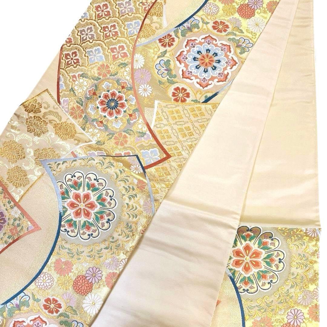 袋帯 華紋 菊花 雪輪青海波 花菱 唐花 金糸 着物 082a u - メルカリ