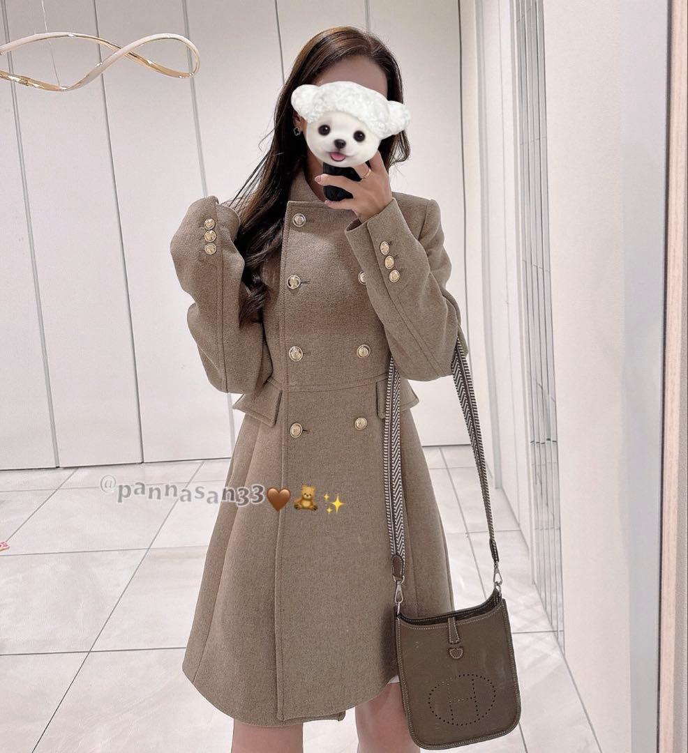 完売ZARA ウール混紡ショート丈ダブルブレストコート ライトミンク XS