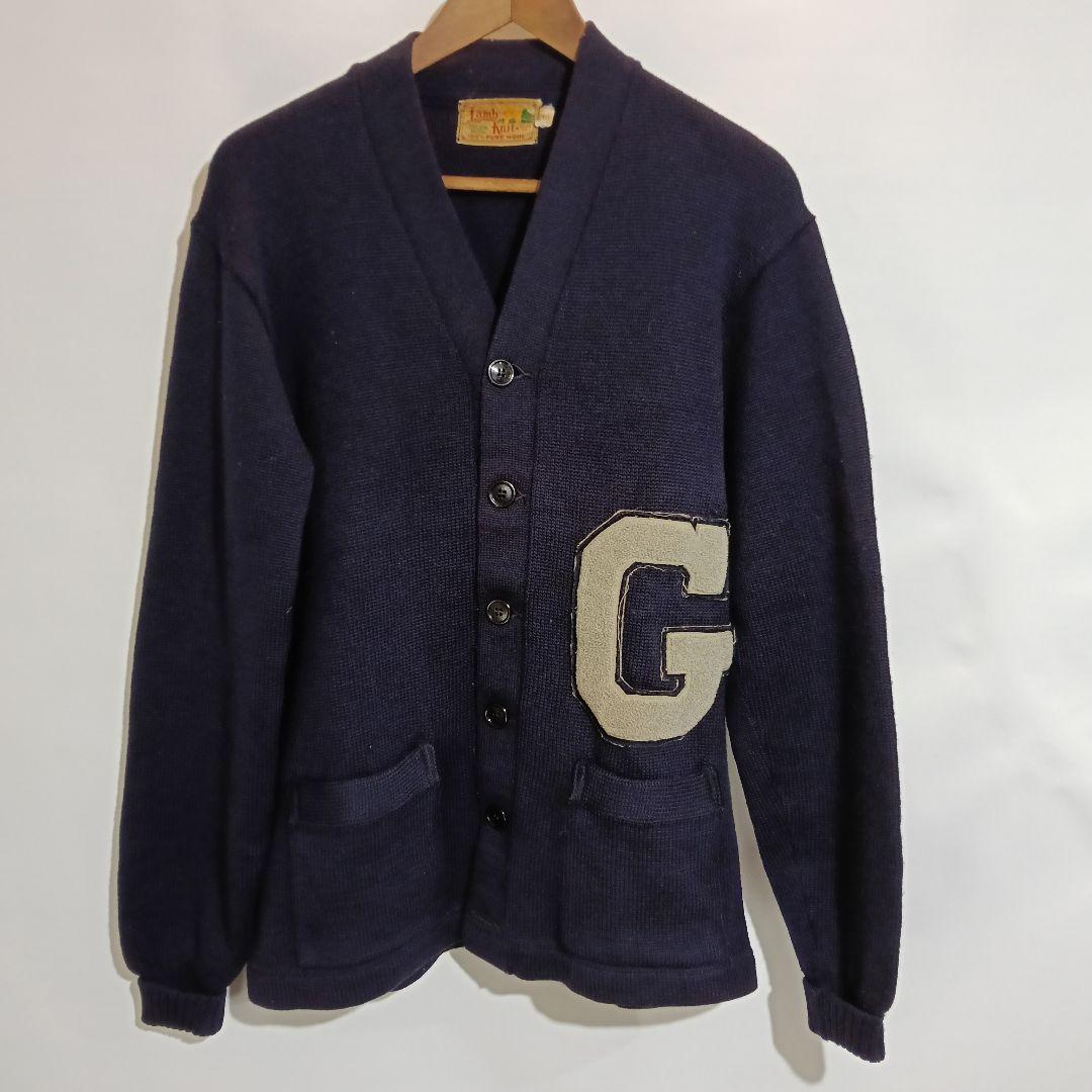 50s ビンテージレタードカーディガン ネイビー L - メルカリ