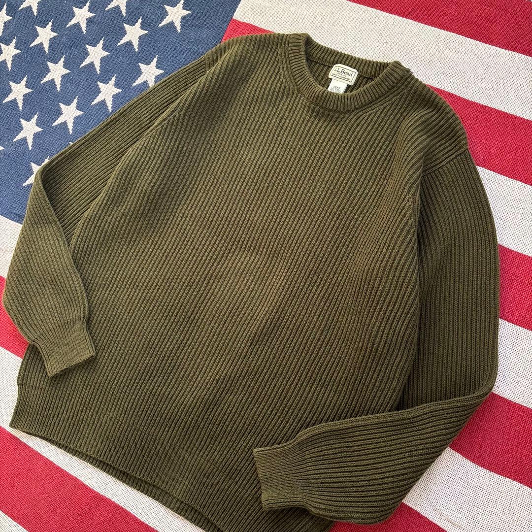 L.L.Bean コットンニット 畦編み リプ編みセーター オリーブ L-XL