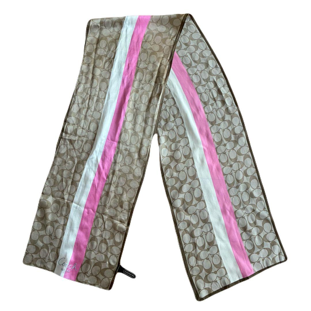 美品 COACH コーチ 絹 シルクスカーフ シグネチャー柄 73×25cm - メルカリ