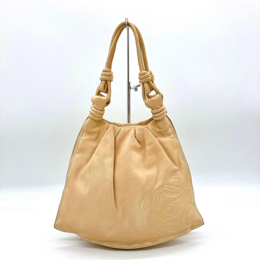 【LOEWE】ハンドバッグ　アナグラム　ノットハンドル　レザー　ベージュ LOEWE】ハンドバッグ アナグラム ノットハンドル レザー ベージュ