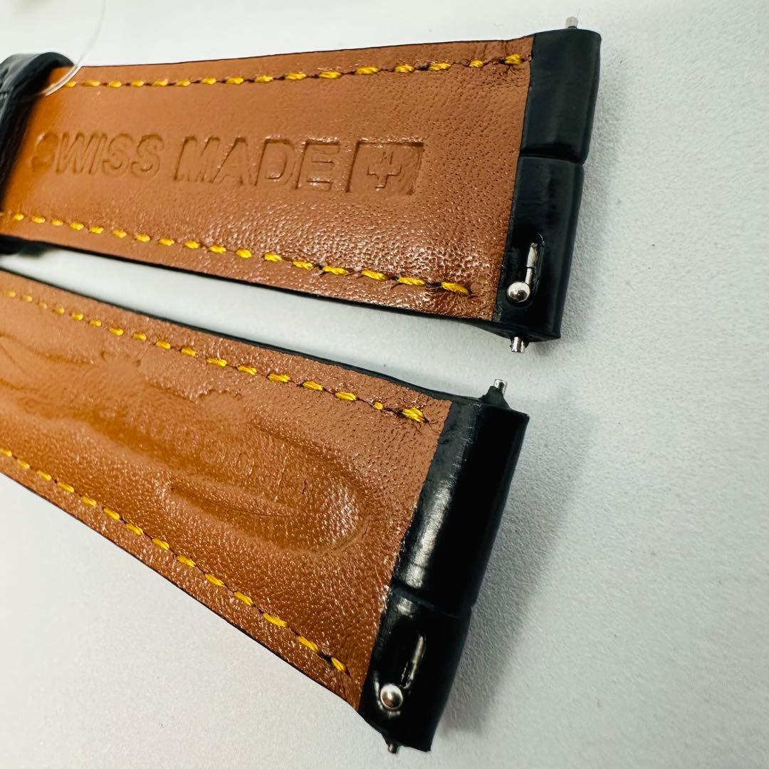 7010#21mm-18mmブラック☆本物クロコダイルレザーベルト☆スイス製