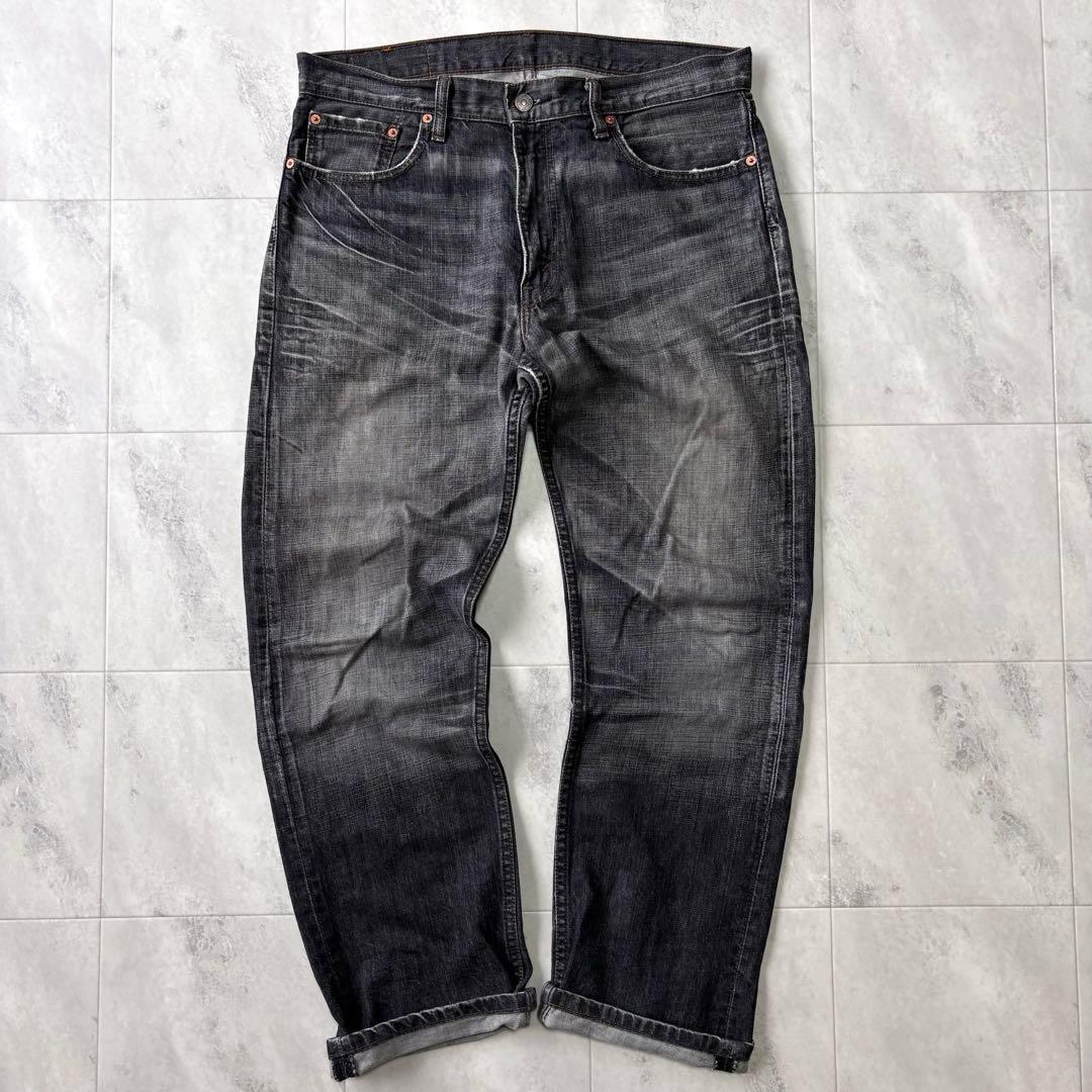 極東】リーバイス 505 先染めブラックデニムパンツ W34 鬼ヒゲ