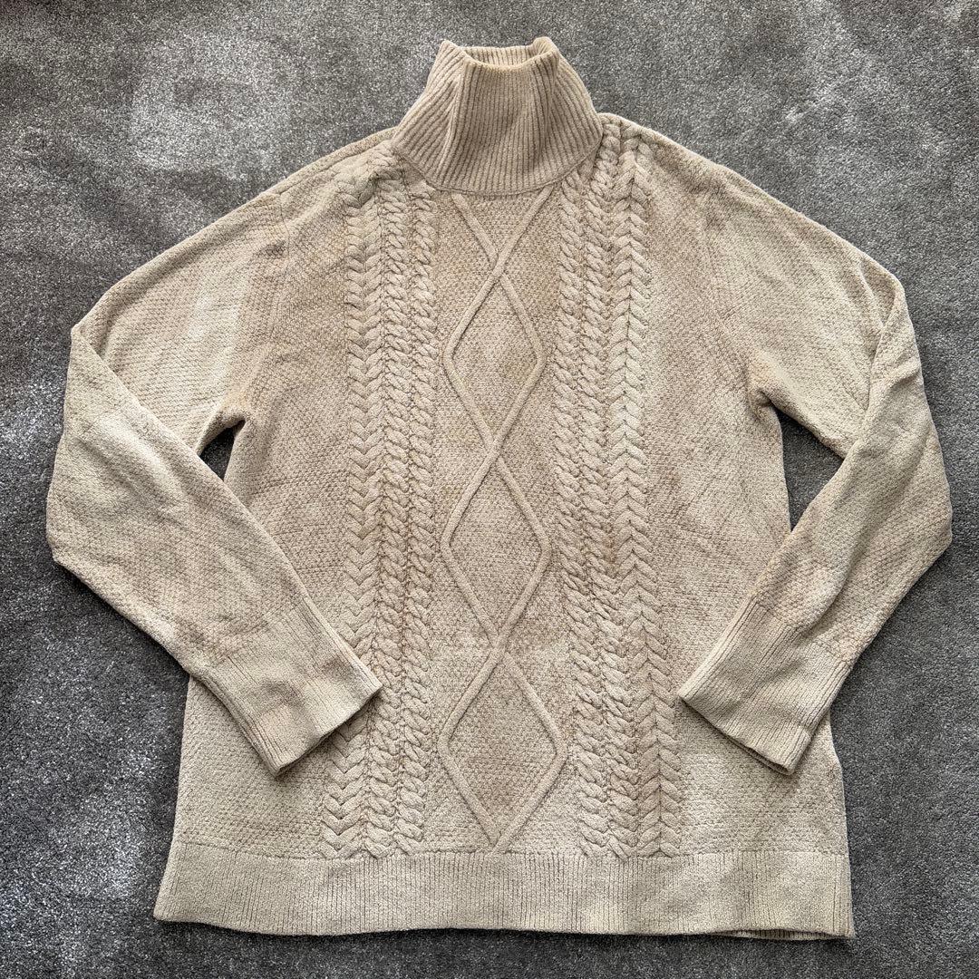 abyts 佐藤健 ベージュ タートルネック ケーブルニットセーター サイズ