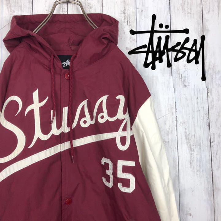 stussy ステューシー ナイロンジャケット ブルゾン スタジャン 赤 白 S
