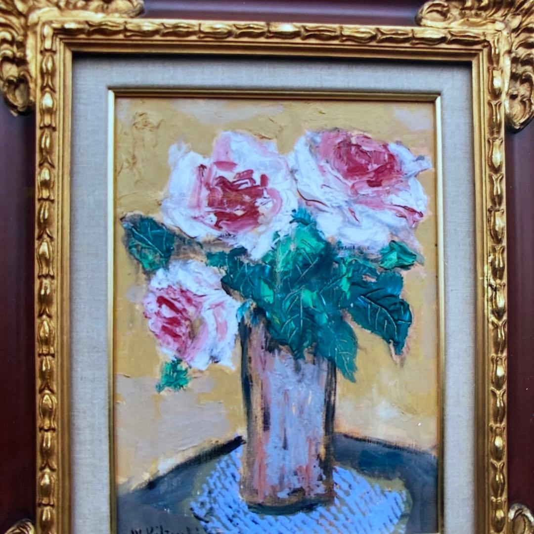 画家菊地正則「三輪のバラ」(ピエールロンサン)絵画 油彩画 額付き F4