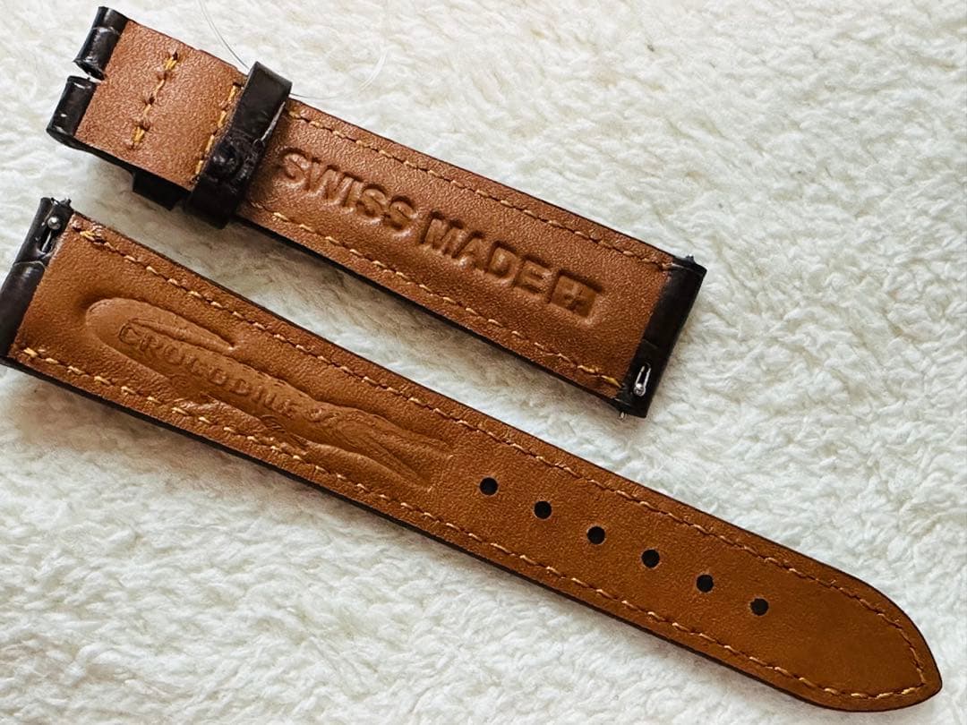 2011#19mm-16mmダークブラウン☆本物クロコダイルベルト☆スイス製