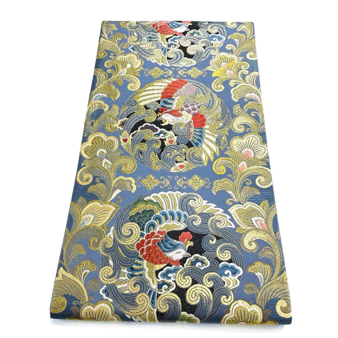 専用帯5031 ●高級 正絹 円鳳唐花文 本金箔 六通 袋帯 盡政 唐織 手機 袋帯 本金箔 舞楽 寿松 蜀甲文 白金地 商品価格：1.320