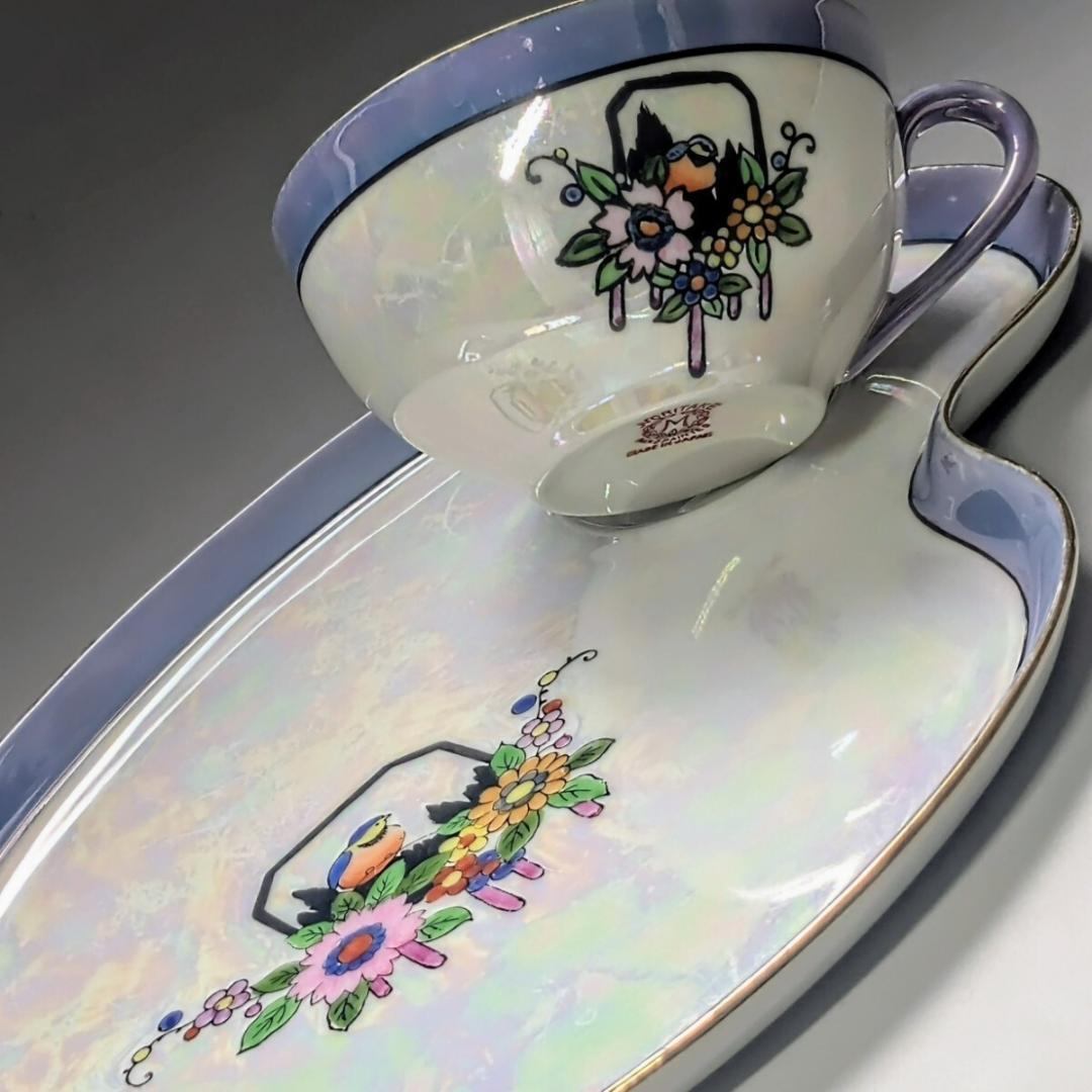 オールドノリタケ アールデコ期 虹ラスター彩 南国鳥と花絵柄の