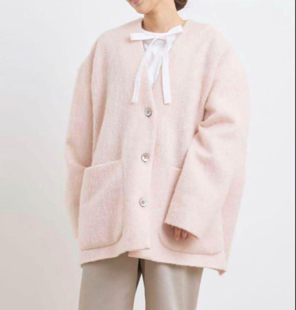 完売品＊yori ウール モヘア シャギージャケット ピンク ノーカラー