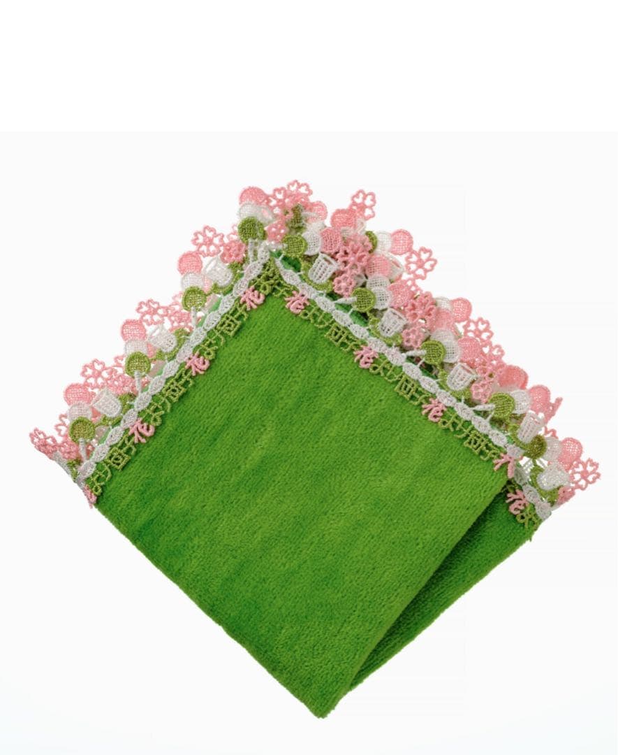 近沢レース店 シーズンタオルハンカチ/花より団子（グリーン）新品未