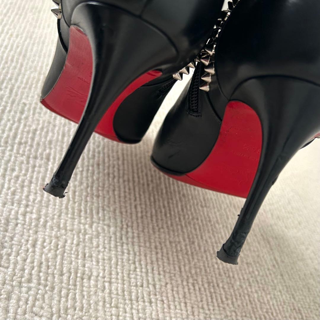 クリスチャン ルブタン ショートブーツ スタッズ 22.5cm レザー 黒