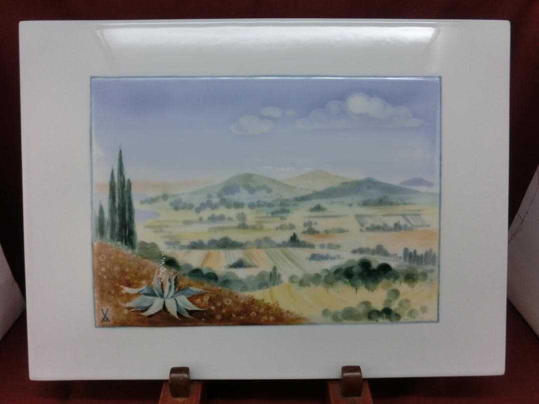 【マイセン】ドイツ丘陵風景・陶板画（値下げ再出品） マイセン ブルーオーキッド 陶板画』 ｜骨董品買取 緑和堂