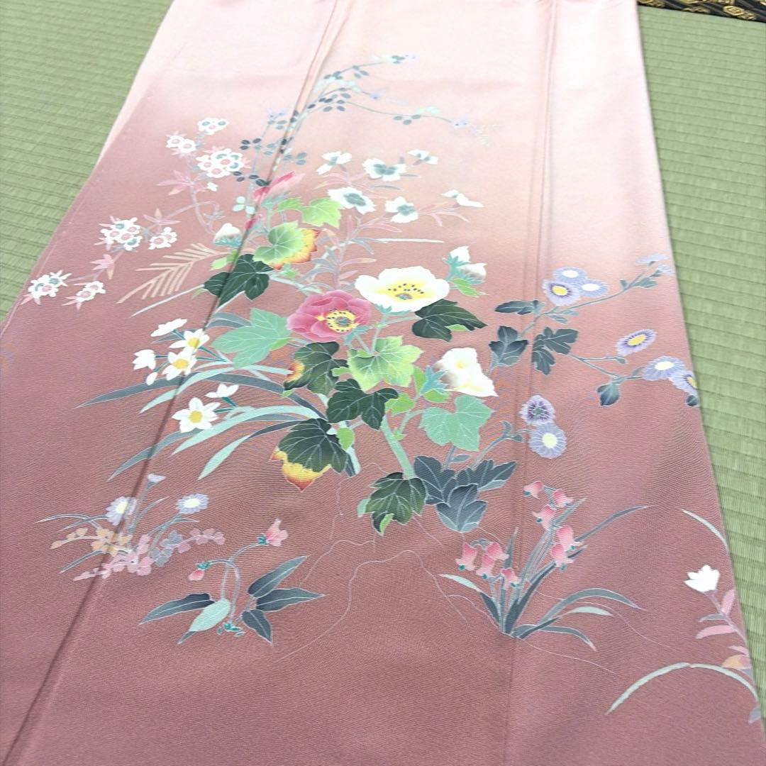 正絹　友禅染　付け下げ《花々》