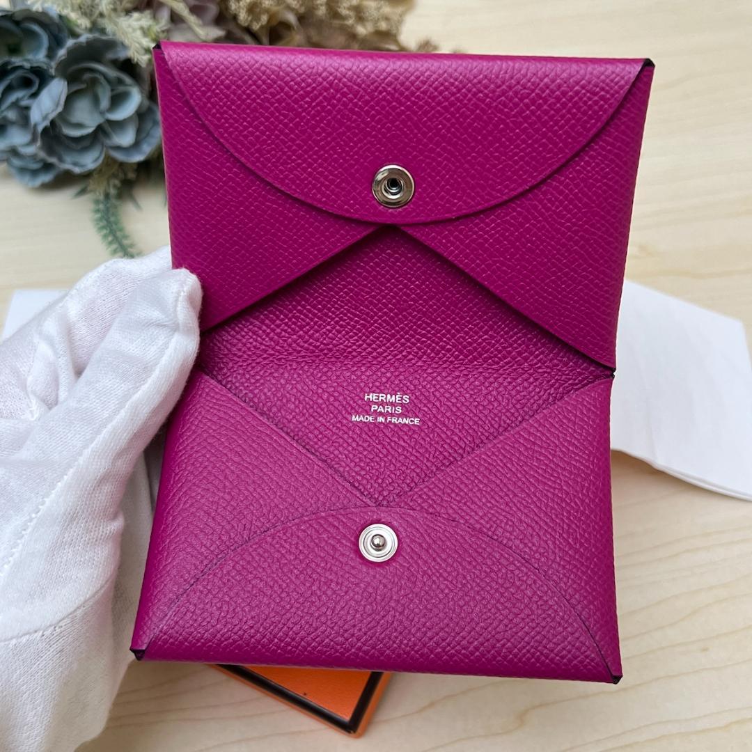 極美品 エルメス カルヴィ ローズパープル 名刺入れ コインケース 箱付き