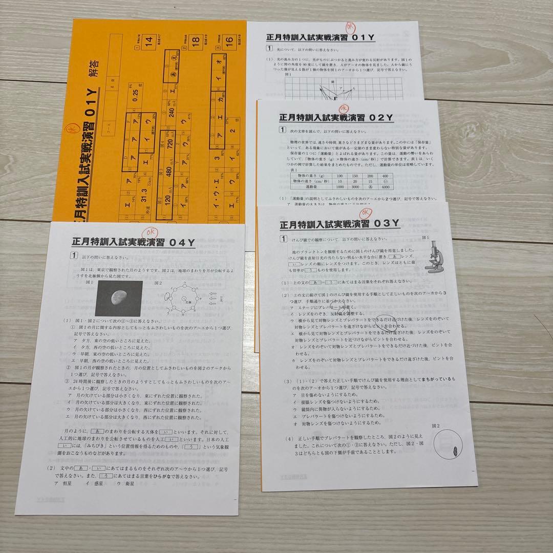 サピックス冬期講習6年 理科入試実戦演習プリント全8回開成 難関中