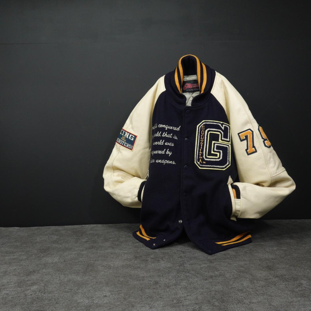 GODZILLA 東宝公式 袖革スタジャン 00s-2010s L ネイビー - メルカリ