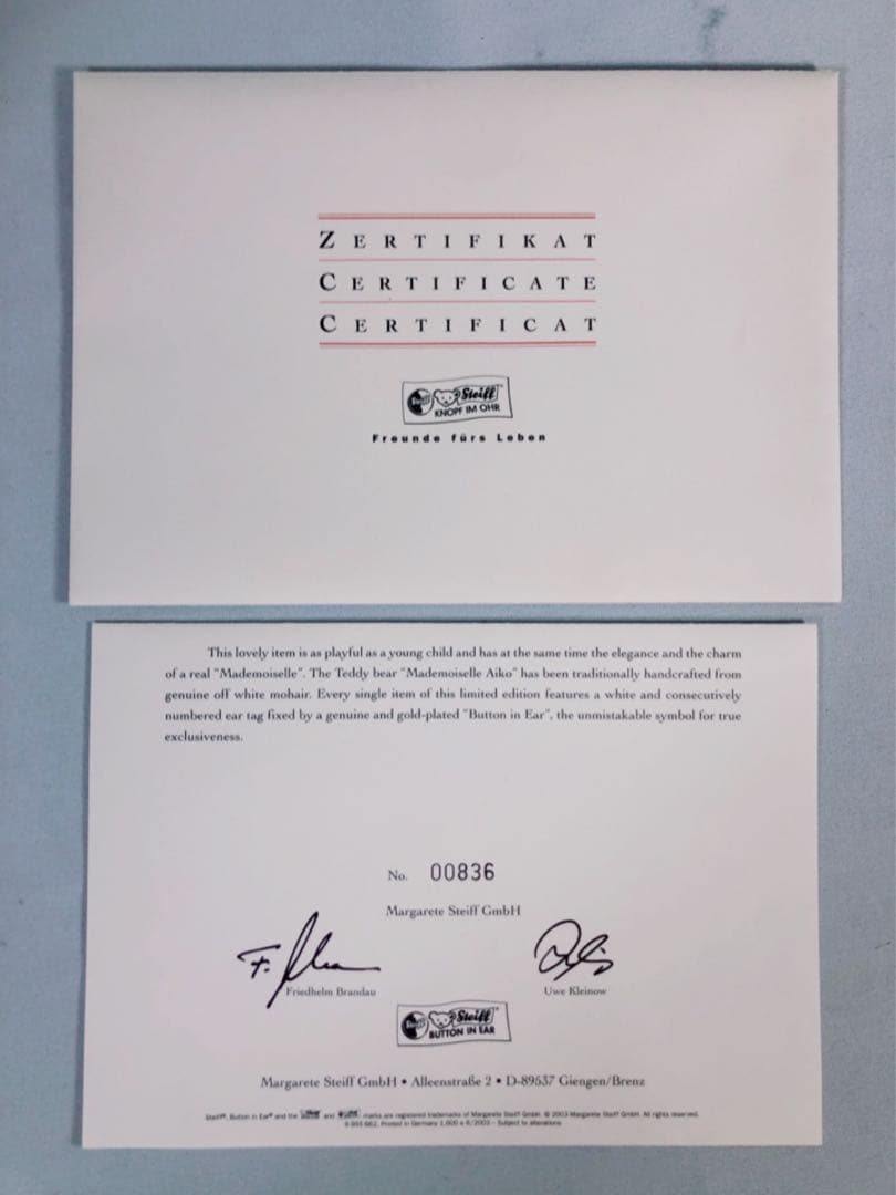 美品 入手困難 愛子様 日本限定 steiff シュタイフ マドモアゼル アイコ