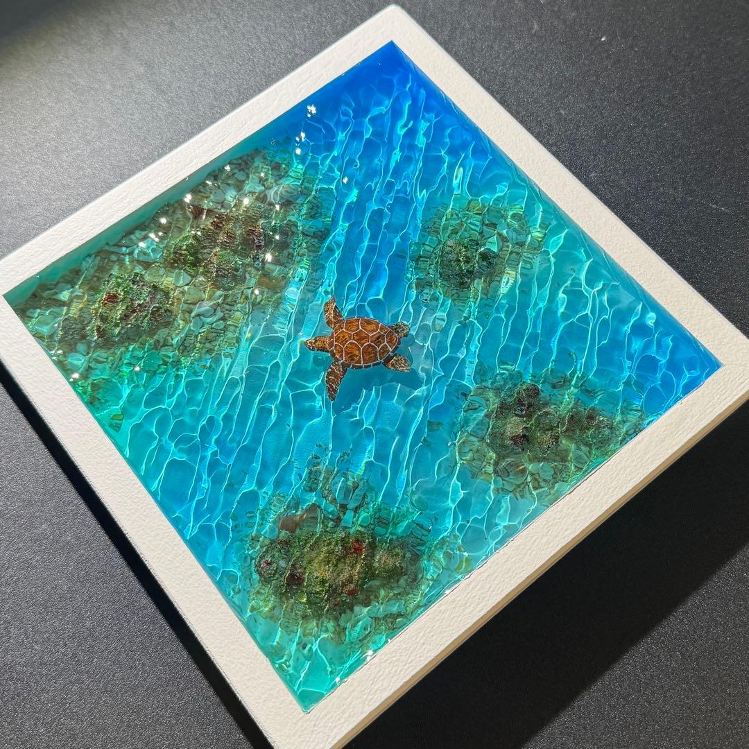 ウミガメ レジンアート オーシャンアート ホヌ 海 アート 波紋 アート