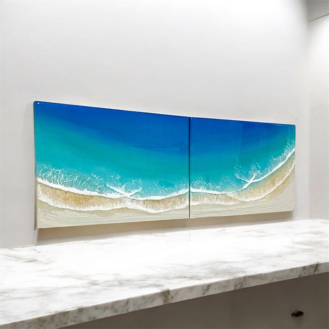 52 オーシャンアート　オーシャンパネル　オーシャンレジン　海 受注制作品】【A2サイズ】 木製パネル オーシャンレジンアート | Alpha