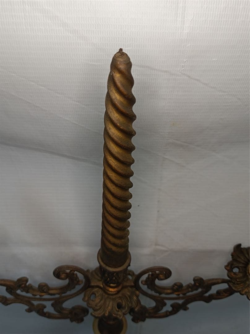 八6564] 真鍮製 大理石 燭台 キャンドルスタンド