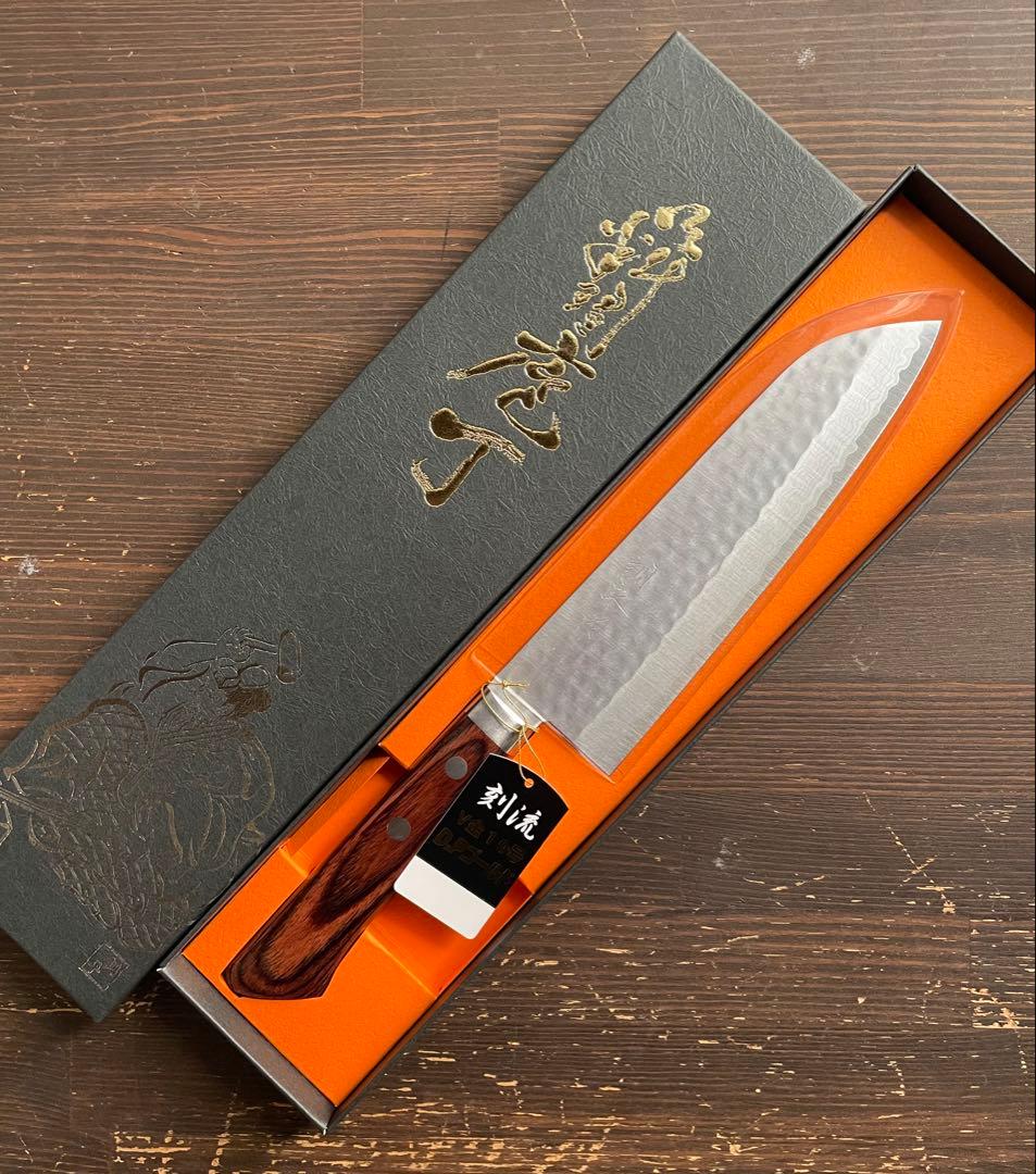 増谷刃物 訓平作 三徳包丁 VG10ステンレス 積層槌目（刻流）口金有