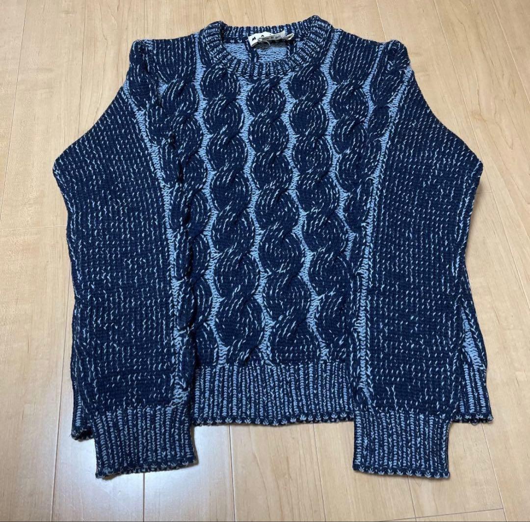 希少　MARNI ケーブルニット　20aw ブルー 定価10万超 MARNI(マルニ) 21AWボーダーデザインニットGCMG0202Q0 GCMG0202Q0