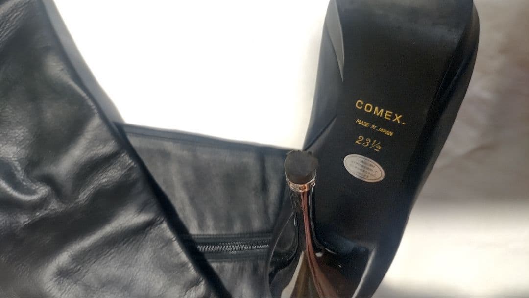 COMEX ブラックレザーニーハイブーツ 23.5cm 5378
