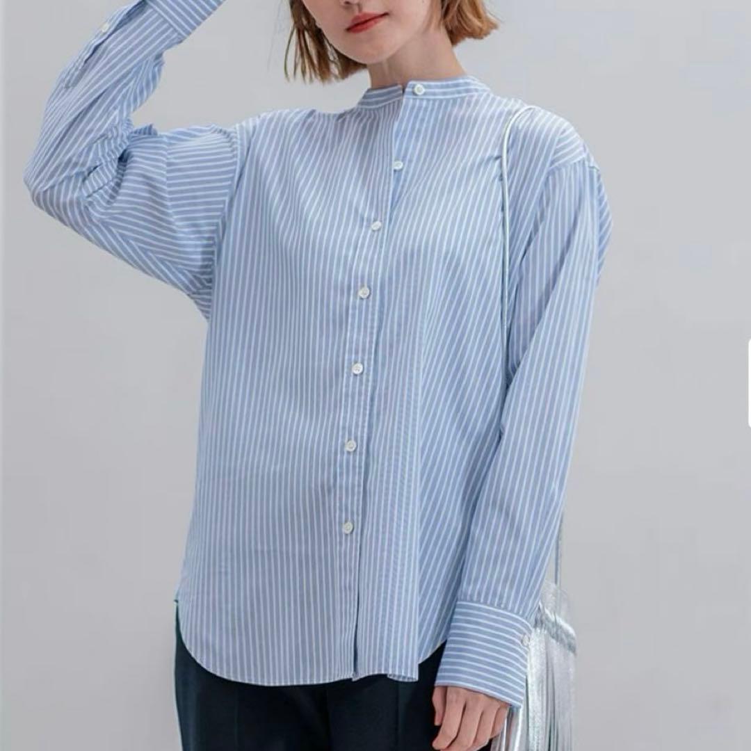 【新品】23区 CANCLINI バンドカラー シャツ ブルー ストライプ M 23区｜【洗える】CANCLINI バンドカラー シャツ | Rakuten Fashion