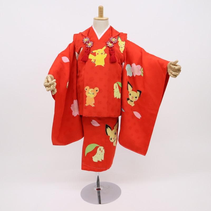 掛着被布セット『染の北川』◇ポケモン＊ピカチュウ□袷正絹着物◇RR11