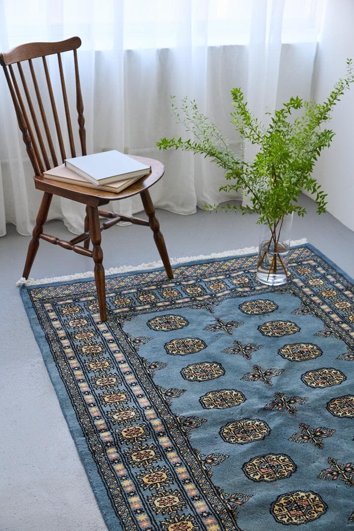 新品 トライバルラグ ブハラ ラホール産 （195×127cm) ブルー 青 新品