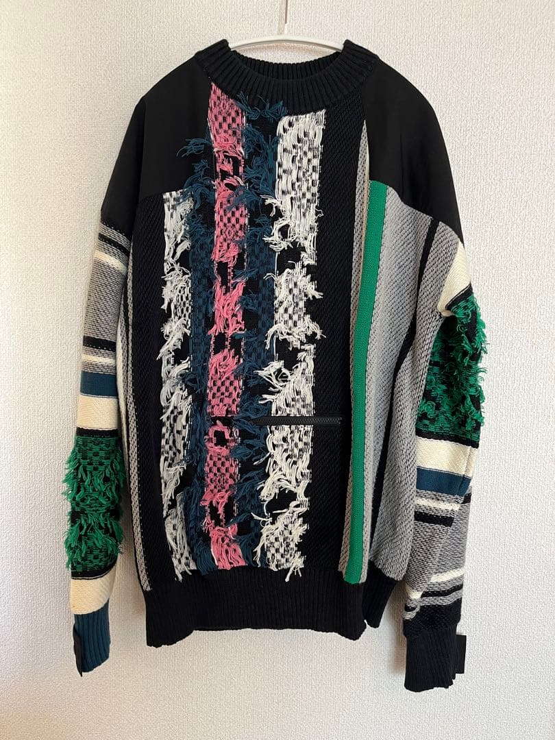 sacai ニットセーター サイズ3 sacai◇ニット・セーター(厚手)/3/ウール/BLK/24-03529M : セカンド