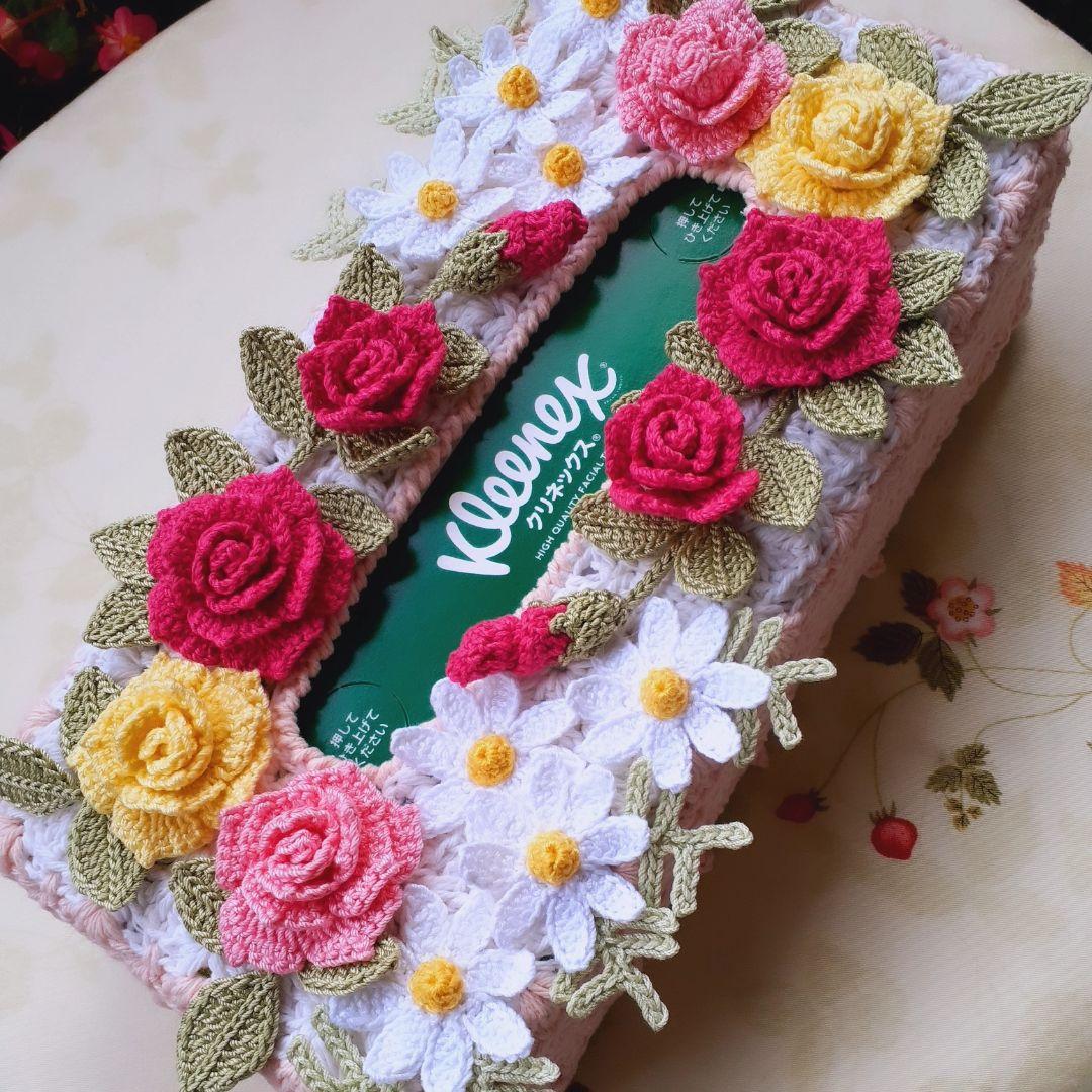 レース編み ティッシュボックスカバー - メルカリ