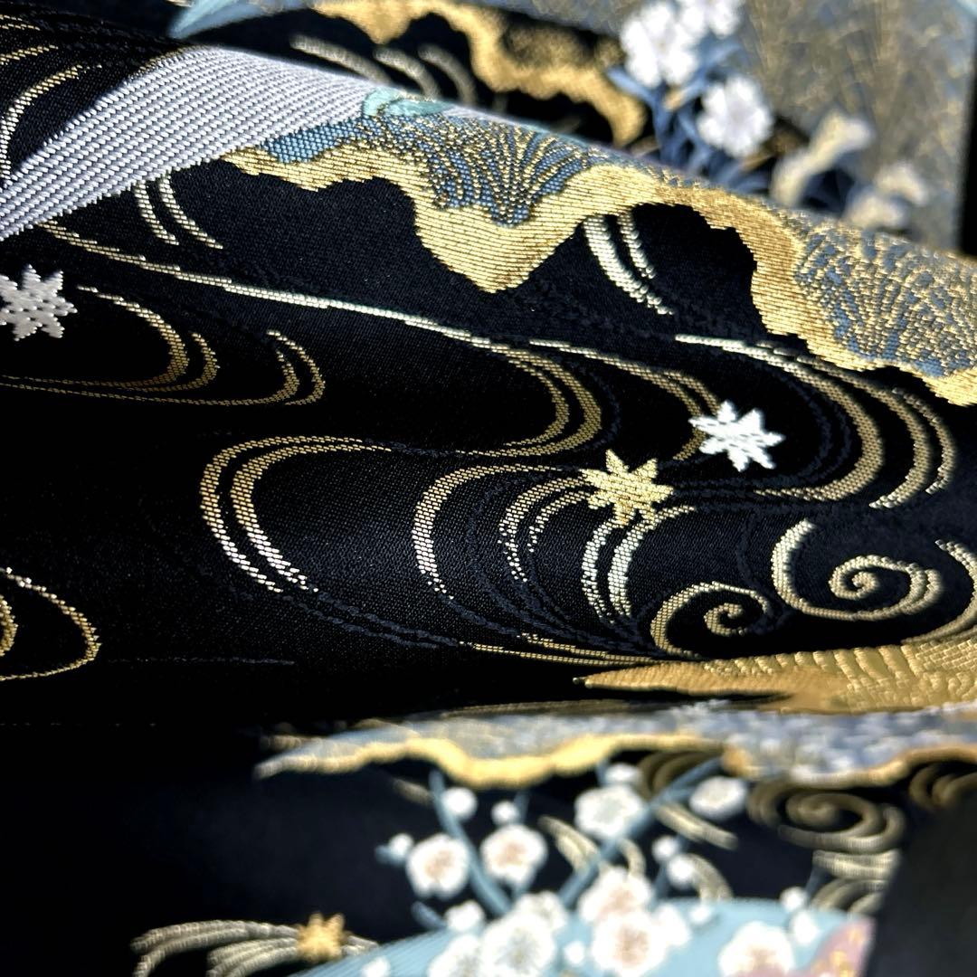 正絹　袋帯《水面　花々》