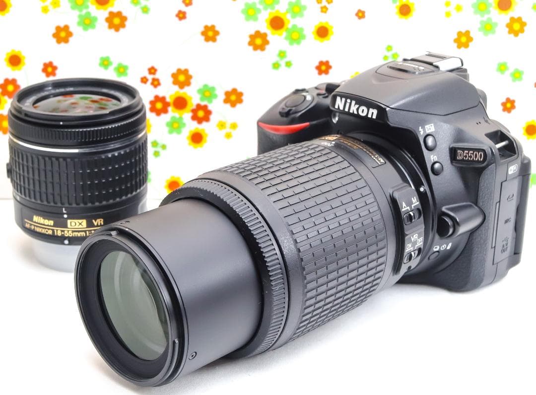 Nikon D5500☆Wi-Fi内蔵☆高性能一眼レフ☆自撮り可能☆ダブルレンズ D3500 デジタル一眼レフカメラ 18-55 VR レンズキット ブラック
