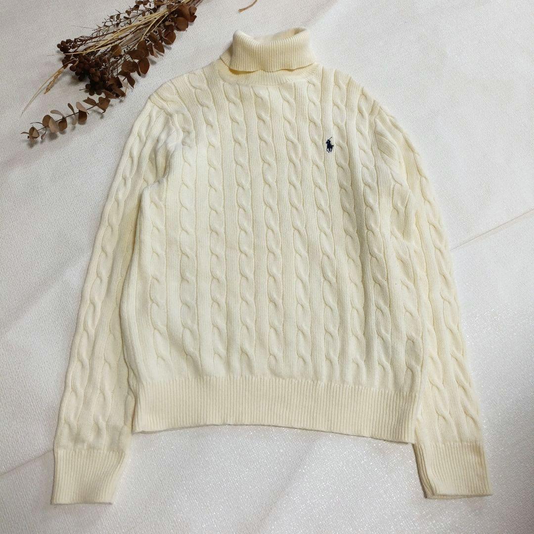 ポロラルフローレン　ケーブルニットハイネック　タートル　アイボリー Ralph Lauren - ラルフローレン タートルネック コットン ケーブル