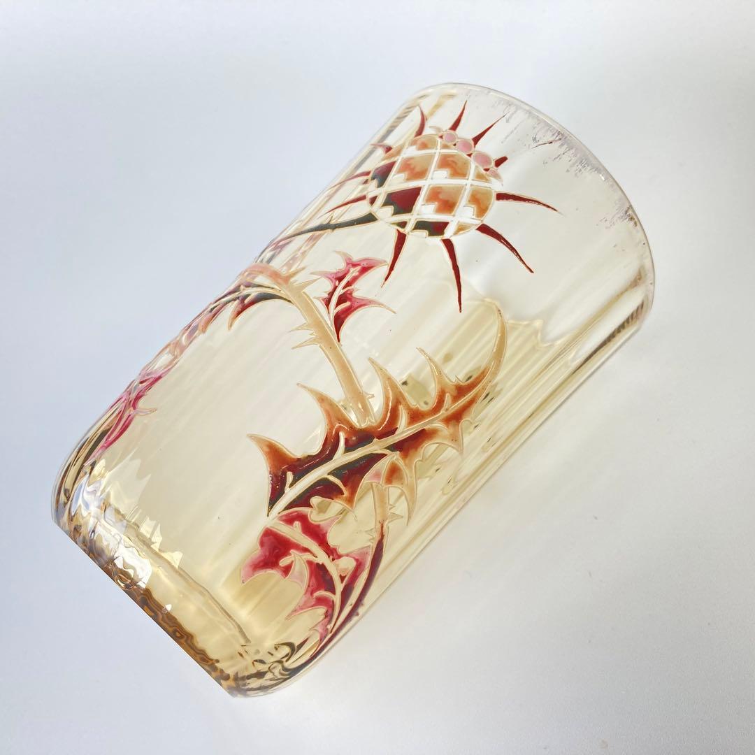 エミール・ガレ 初期 薊とロレーヌ十字文グラス タンブラー エナメル彩