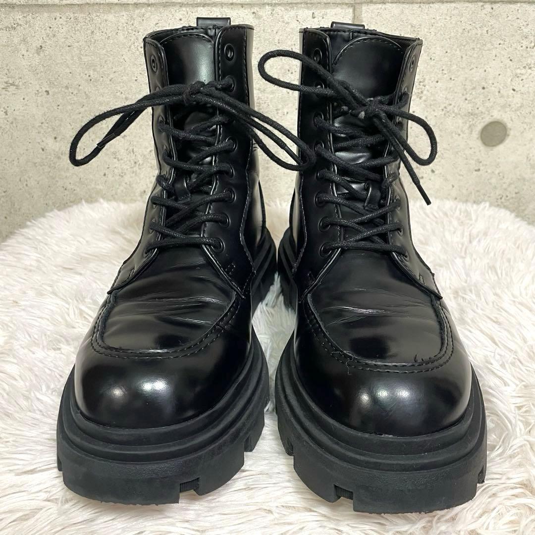 ZARA レースアップレザーブーツ 厚底 ブラック 26.5cm - メルカリ