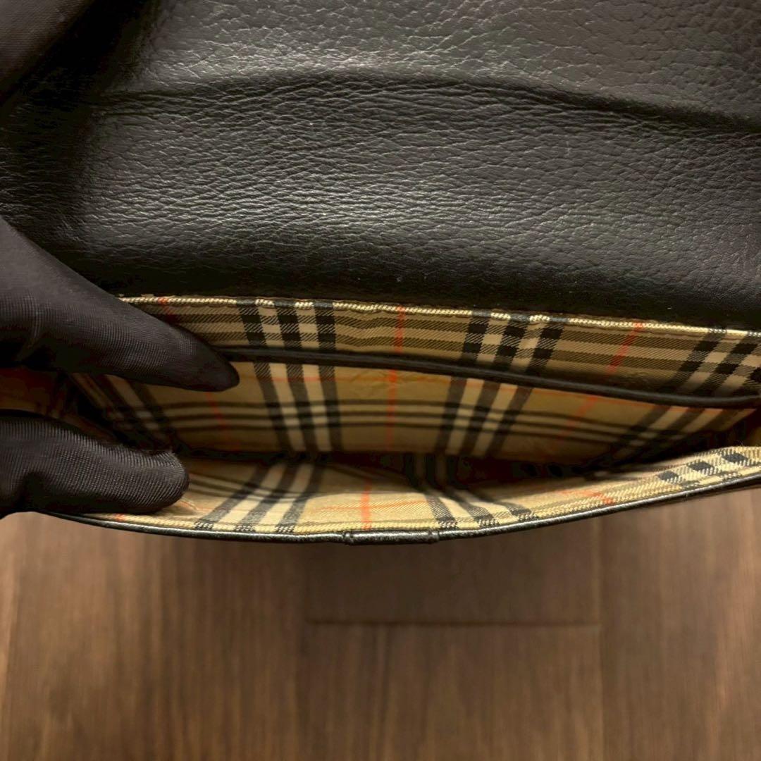 希少】バーバリー ショルダーバッグ ノバチェック シボ革 レザー