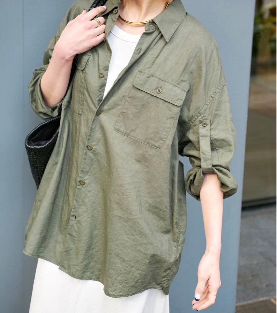 Spick and Span コットンリネンユーティリティーシャツ　カーキ コットンリネンユーティリティーシャツ（シャツ／ブラウス）｜Spick
