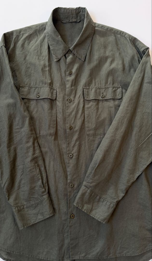 Spick and Span コットンリネンユーティリティーシャツ カーキ