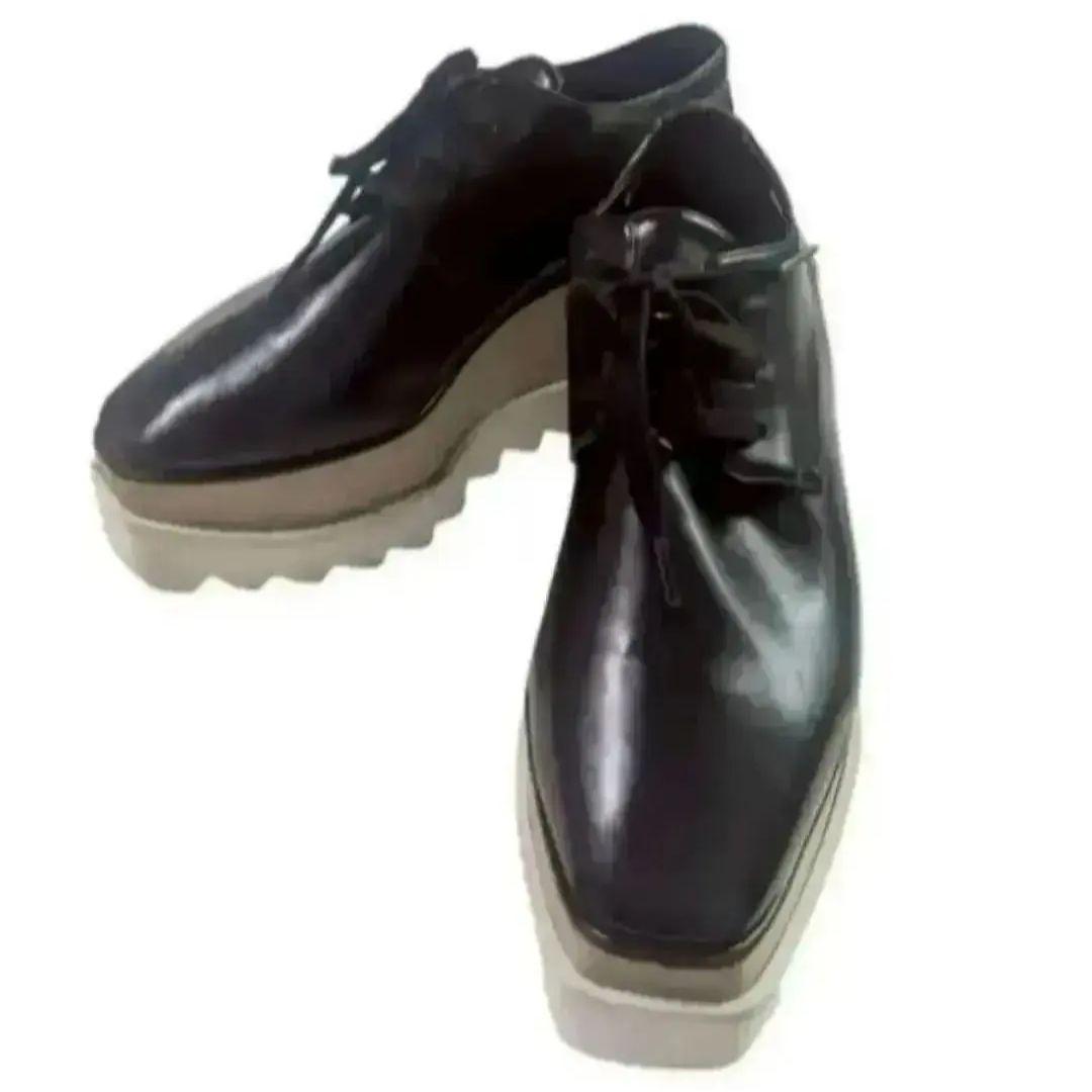 良品ステラマッカートニー エリス ブラックレザー 厚底レースアップ