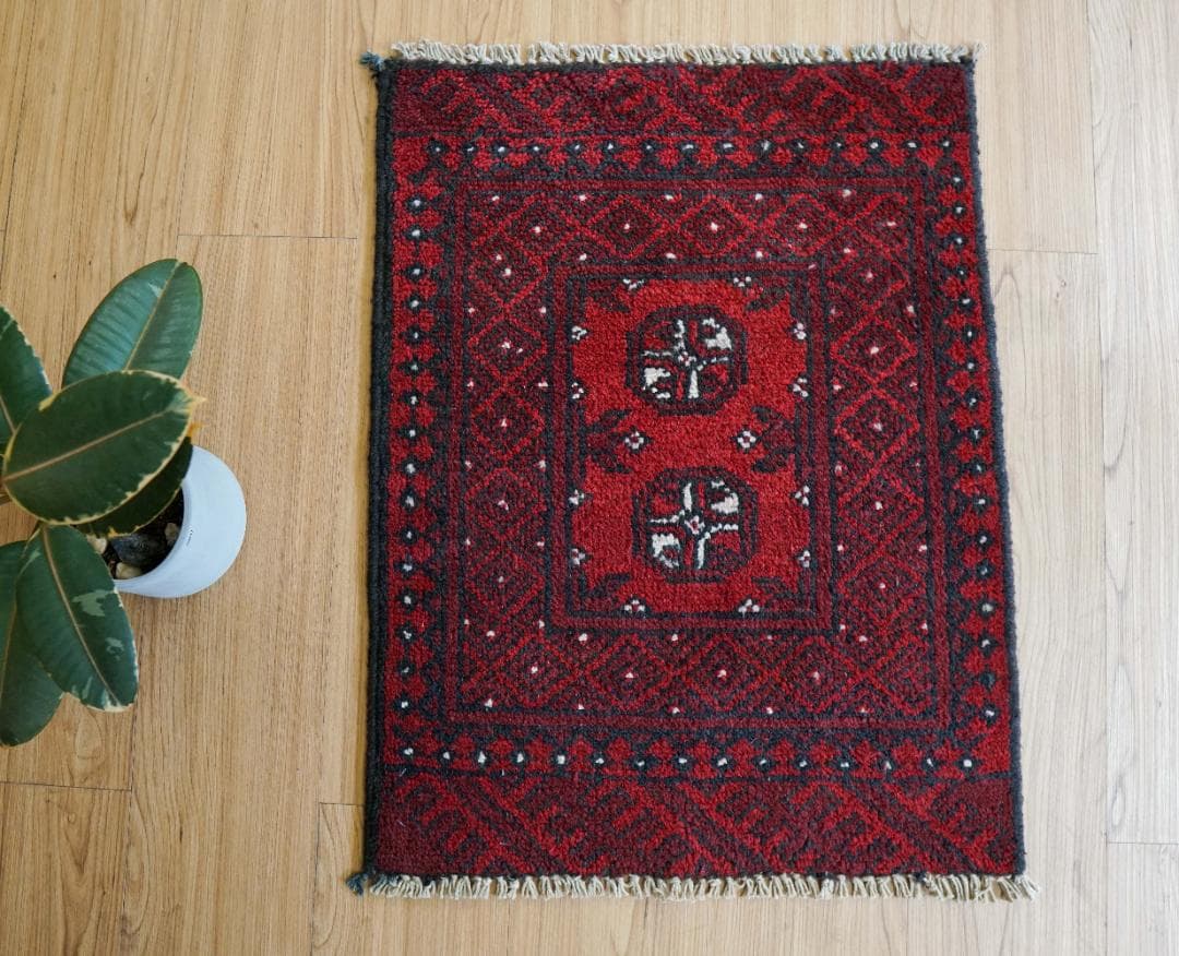 トルクメン 手織り絨毯 トライバルラグ ヴィンテージラグ 60×49cm