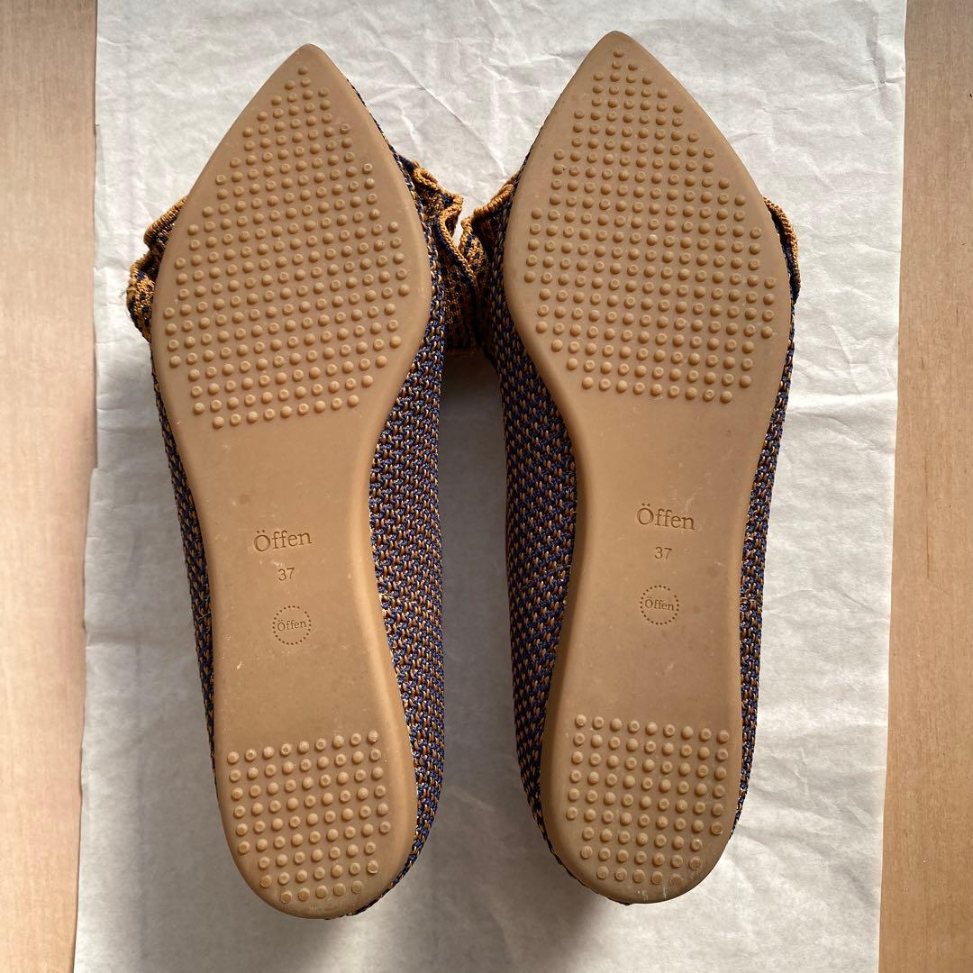 オッフェン　öffen　フラット　フリル　キャメル&ネイビー　23.5cm