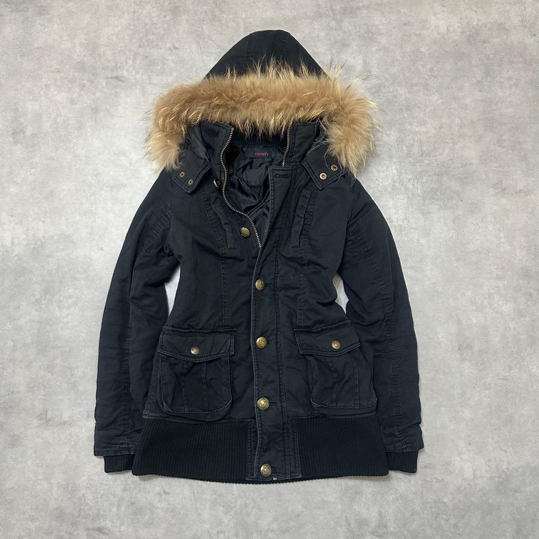 平成ギャル y2k リアルファー付きミニタリーモッズコート 黒 グランジ